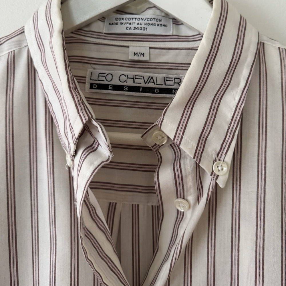 SOLD Vintage White + Burgundy Striped Cotton Boyfriend Shirt - Picture 2 of 6